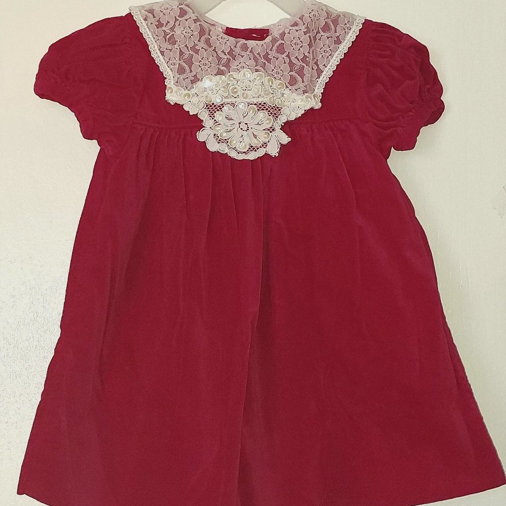 Vintage Bundle of Joy Red Velour Dress size 24 months